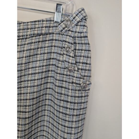 Bcbgeneration Large Pants Tweed Woven Blue Cream Crop High Rise Silver Buttons - Picture 9 of 9